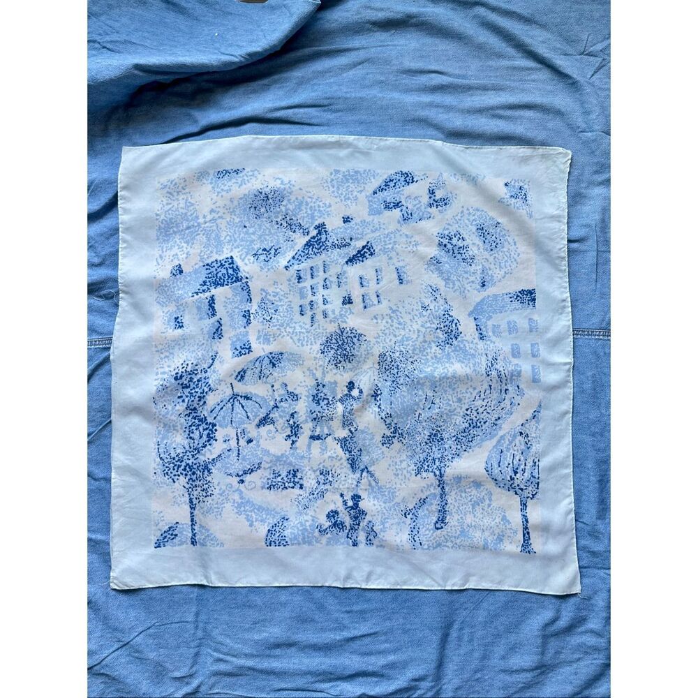 French Country Cottagecore Blue Toile Scenic Square Scarf Parisian Romantic 25.5